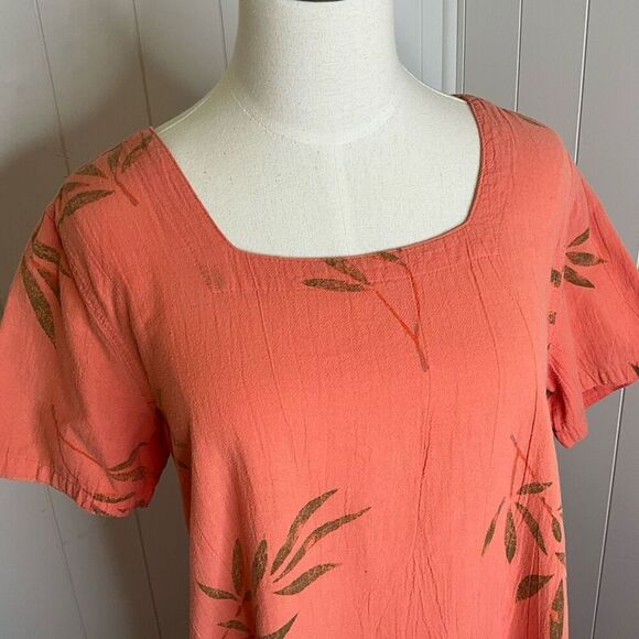 Color Me Cotton CMC Womens Size Small Mini Dress Orange Floral Short Sleeves - Picture 2 of 12